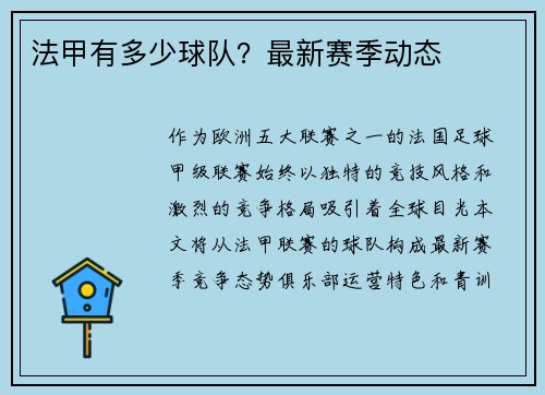 法甲有多少球队？最新赛季动态