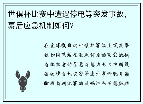 世俱杯比赛中遭遇停电等突发事故，幕后应急机制如何？
